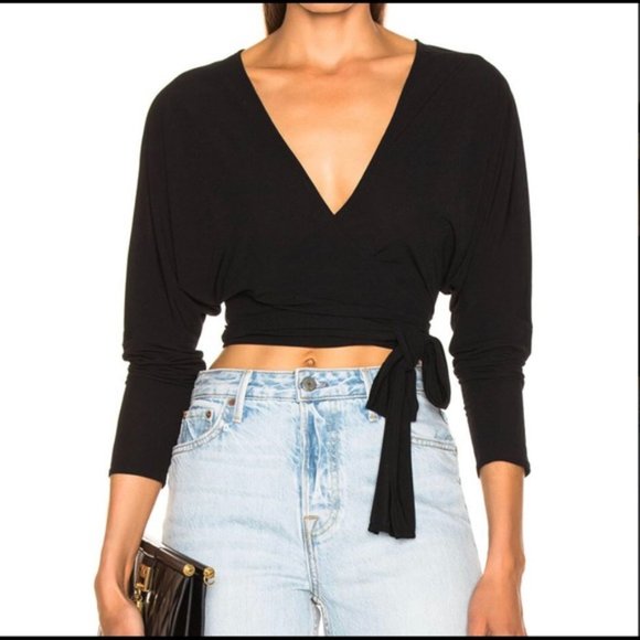 Norma Kamali Tops - NORMA KAMALI Cropped Wrap Top Dolman Sleeves Black